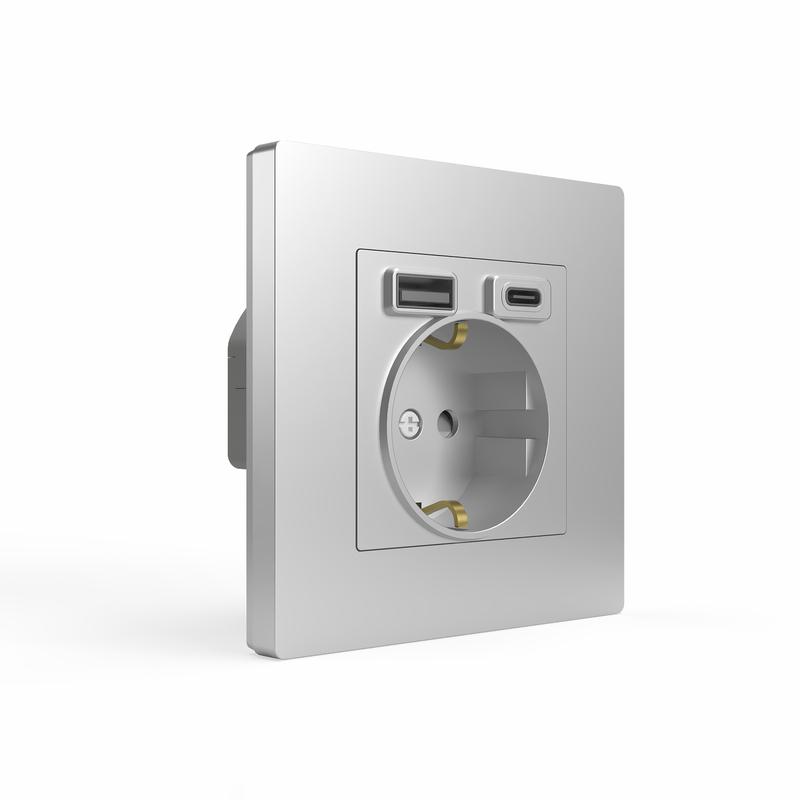  Розетка 1-м СП Pixel IP20 с заземл. с 2-мя заряд. устр. USB тип A+C механизм алюм. TOKOV ELECTRIC TKE-PX-R1U2AC-C03 фото в каталоге от BTSprom.by