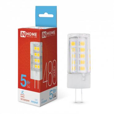 лампа светодиодная led-jc 5вт капсульная прозрачная 6500к холод. бел. g4 480лм 12в in home 4690612036106 от BTSprom.by