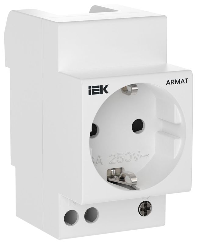розетка на din-рейку 45мм с заземл. защ. шторки 16а armat iek ar-sod-g-gnd-s-016 от BTSprom.by