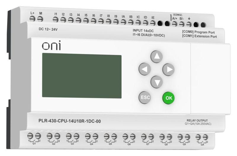 модуль цпу плк 430 8 di 6 ui (0-10в/di) 10 ro 24в dc с экраном oni plr-430-cpu-14u10r-1dc-00 от BTSprom.by