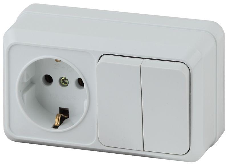 блок оп quadro 2-702-01 (1-м розетка + 2-кл. выкл.) 10(16)а ip20 250в горизонт. бел. intro б0053873 от BTSprom.by