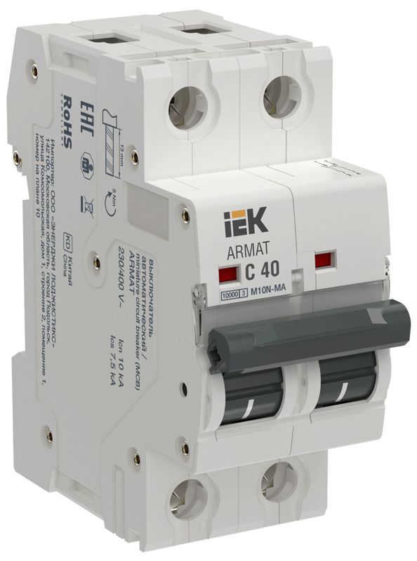 выключатель автоматический модульный 2п c 40а m10n-ma без тепл. расцеп. armat iek ar-m10n-ma-2-c040 от BTSprom.by