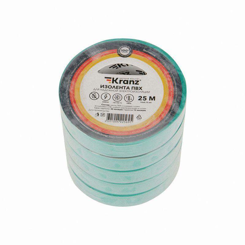  Изолента ПВХ 0.13х15мм 25м зел. (уп.5шт) Kranz KR-09-2103 фото в каталоге от BTSprom.by