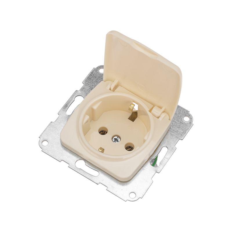  Розетка 1-м СП DEA 16А с заземл. с крышкой керамика механизм беж. Kranz KR-78-0246 фото в каталоге от BTSprom.by