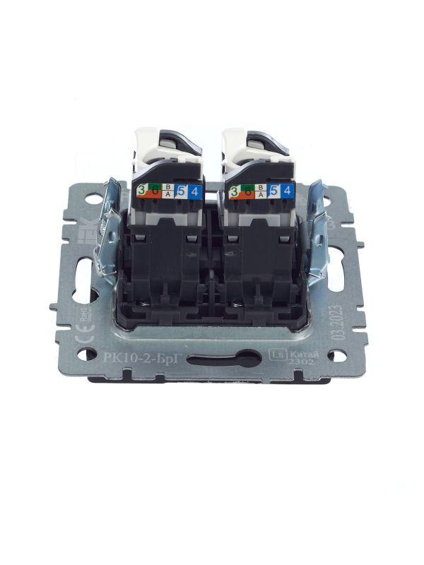  Розетка компьютерная 2-м СП BRITE RJ45 кат.5E РК10-2-БрГ механизм графит IEK BR-K20-1-K53 фото в каталоге от BTSprom.by