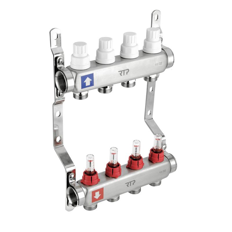 группа коллекторная 1дюйм х 2 вых. евроконус 3/4дюйм с расходометром и кронштейном нерж. сталь sus 304 rtp 39411 от BTSprom.by
