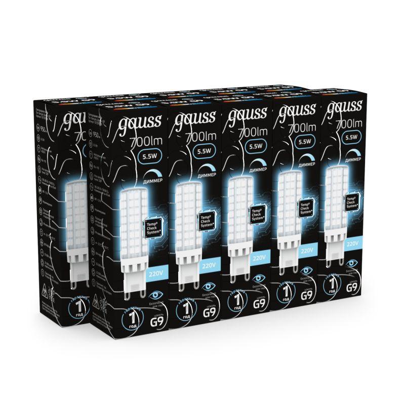 Лампа светодиодная Black 5.5Вт капсульная 4100К нейтр. бел. G9 550лм керамика диммир. GAUSS 107309255-D фото в каталоге от BTSprom.by
