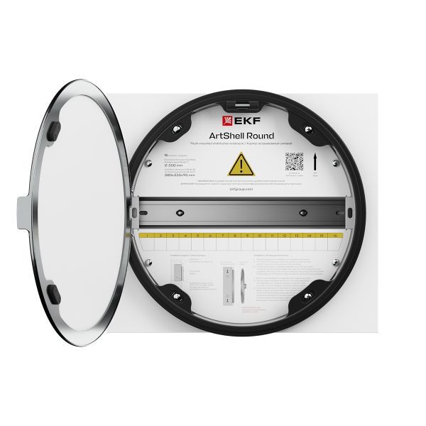  Корпус ArtShell Round силовой встраив. 16мод. Круглый черн. дверь из закал. стекла EKF artshell-r-16p-cb фото в каталоге от BTSprom.by
