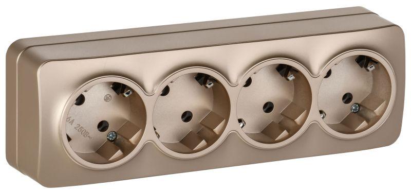 розетка 4-м оп glory рс24-3-хшм 16а с заземл. без защ. шторок шампань матов. iek erh41-k37m-16 от BTSprom.by