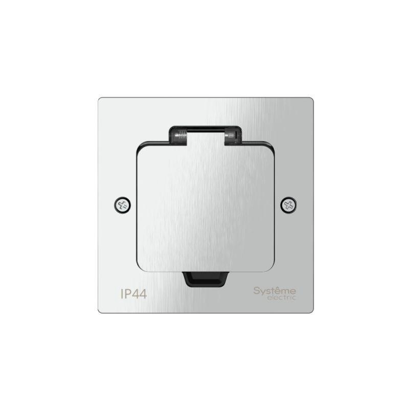  Лючок MultiDesk MDK21 с розеткой 2P+E 16А 250В IP44 с монтажной коробкой для стены фальшпола стола серебр. SE MDK21102SA фото в каталоге от BTSprom.by