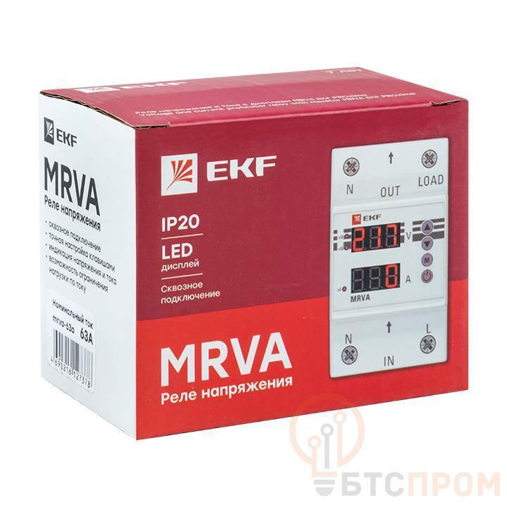  Реле напряжения и тока с дисплеем MRVA 63А PROxima EKF MRVA-63A фото в каталоге от BTSprom.by