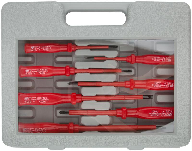  Набор отверток изолированных 1000 В CrV сталь пластик. ручки пластик. кейс 8шт+ 1 индикаторная FIT 56127 фото в каталоге от BTSprom.by