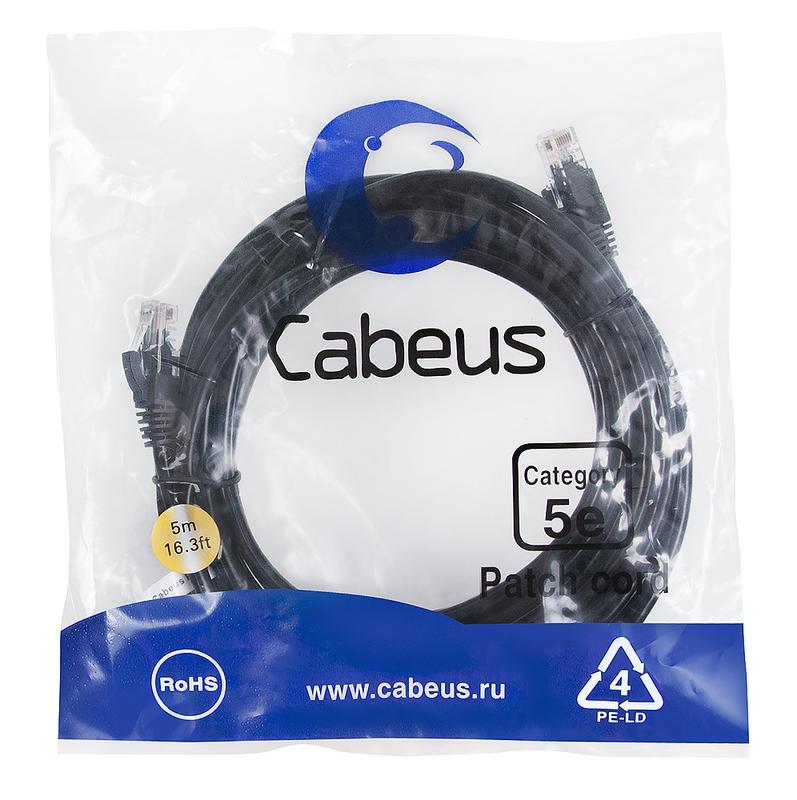 патч-корд u/utp кат.5e pc-utp-rj45-cat.5e-5m-bk 2xrj45/8p8c неэкранир. pvc 5м черн. cabeus 7691c от BTSprom.by