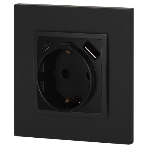  Розетка Elegance 14-4108-05 16A 250В 2P+E защ. шторки с USB type-A+C 3А 5В антрацит Эра Б0067724 фото в каталоге от BTSprom.by