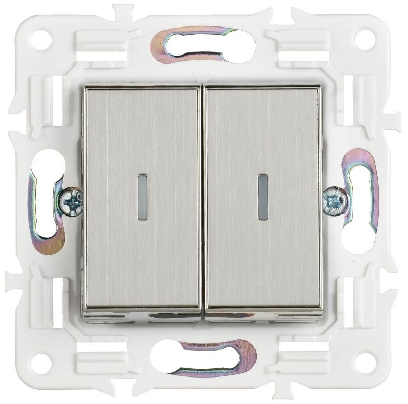  Выключатель 2-кл. SKANDY 10А SK-V09N с индикацией никель IEK SK-V20-1-10-K50 фото в каталоге от BTSprom.by