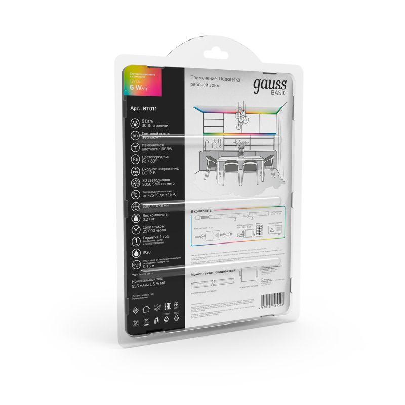  Лента светодиодная Basic 5050/30-SMD 6Вт/м RGBW IP20 390лм/м 12В 10мм драйвер (уп.5м) GAUSS BT011 фото в каталоге от BTSprom.by