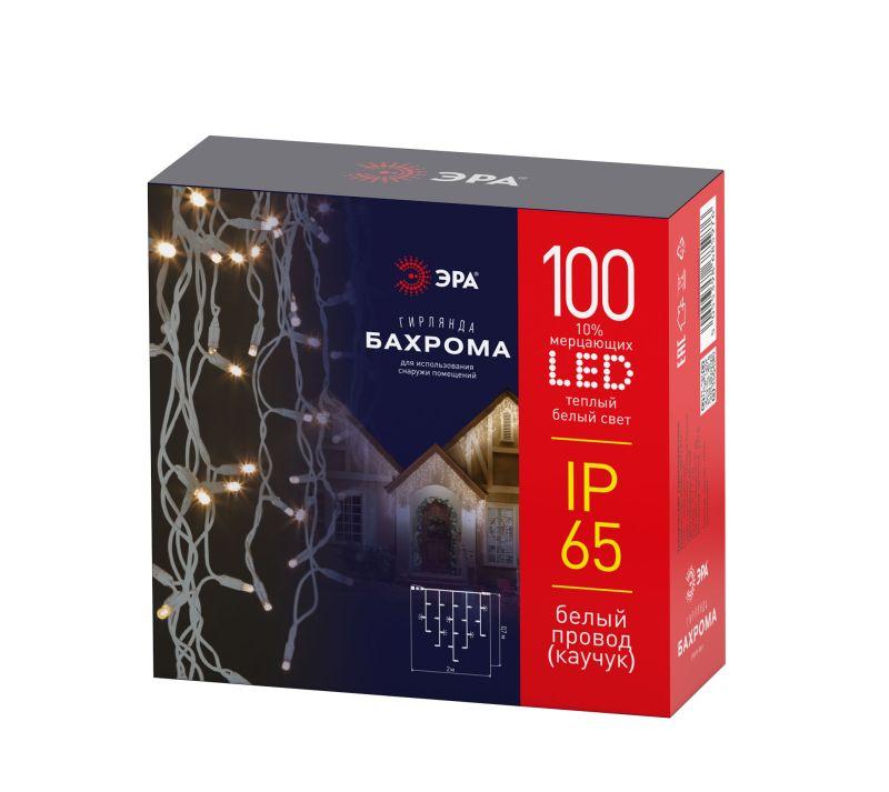 гирлянда светодиодная "бахрома" 0.7х2м 100led тепл. бел. новогодняя провод бел. каучук (без шнура питания) эра б0056012 от BTSprom.by