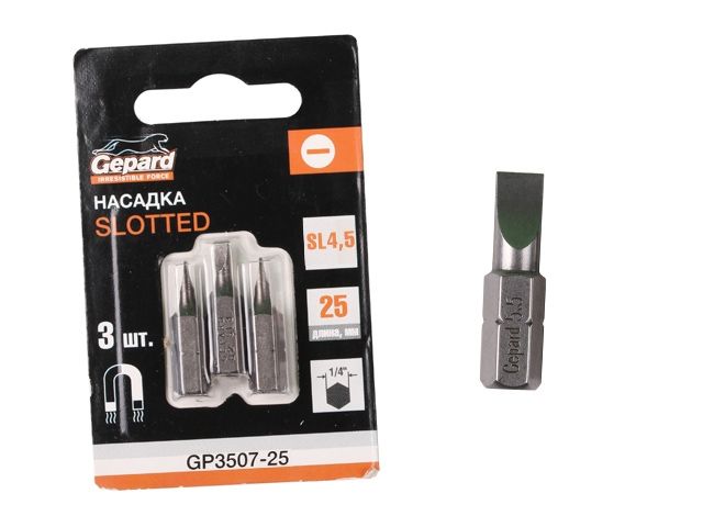 насадка шлицевая sl4,5 25мм  3шт gepard (gp3507-25) (бита slotted сталь s2 магнитная) gp3507-25 от BTSprom.by