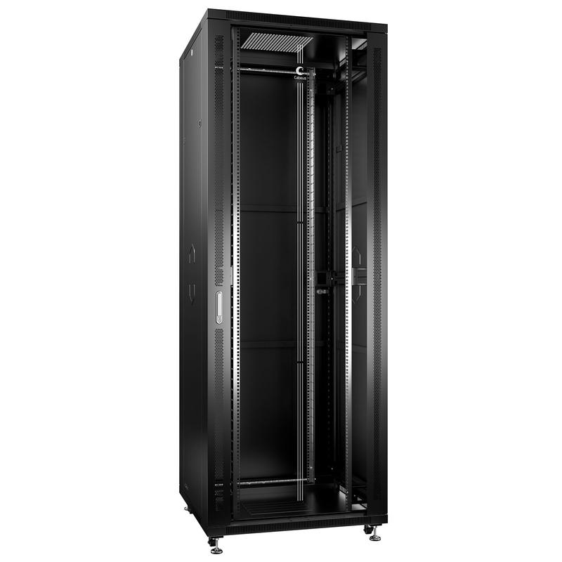 шкаф монтажный телекоммуникационный напольный sh-05c-47u80/100-bk 19дюйм 47u 800х1000х2277мм (шхгхв) для распред. и серверного оборудования перед. стекл. и задняя сплошная метал. двери ручка с замком (ral 9004) черн. cabeus 8547c от BTSprom.by