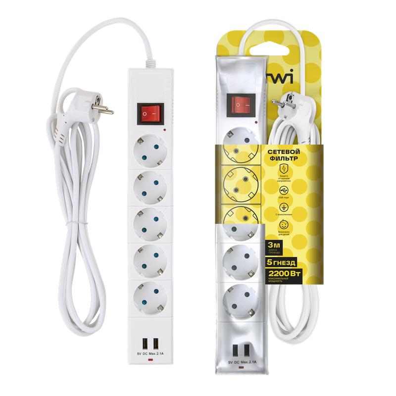 фильтр сетевой 5х3м с/з со шторками пвс 3 ip075 2usb 2200вт 10а бел. duwi 32592 5 от BTSprom.by