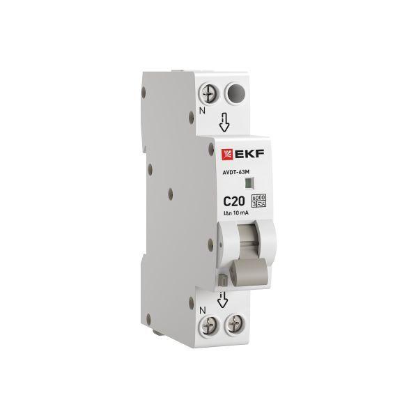 выключатель автоматический дифференциального тока 1мод. c 20а 10ма тип а 6ка авдт-63м (электрон.) proxima ekf d636ea20c10 от BTSprom.by