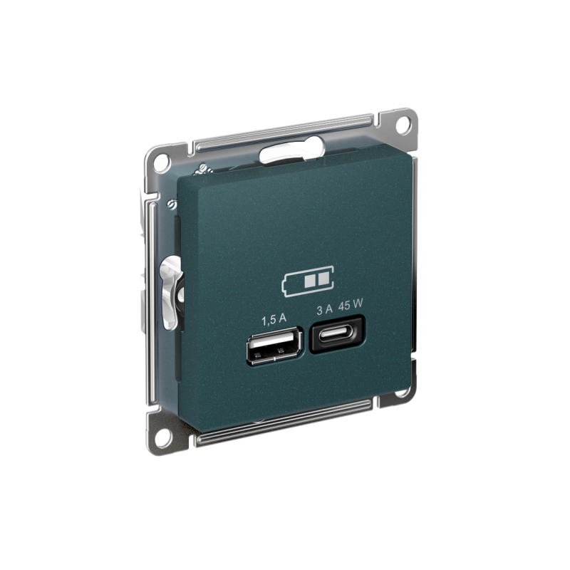 розетка usb atlasdesign тип a+c 45вт qc pd высокоскор. зу механизм изумруд se atn000829 от BTSprom.by