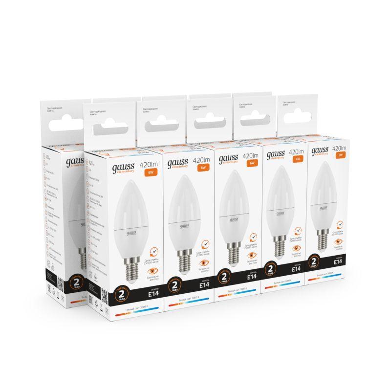 Лампа светодиодная Elementary 6Вт свеча 3000К тепл. бел. E14 420лм GAUSS 33116 фото в каталоге от BTSprom.by