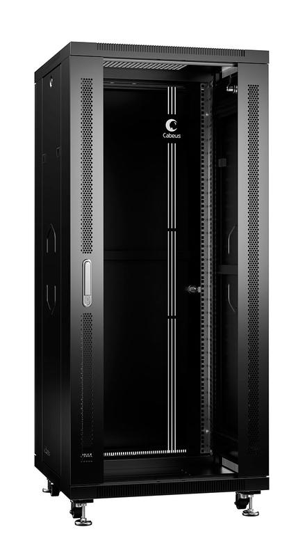 шкаф монтажный телекоммуникационный напольный sh-05c-27u60/100-bk 19дюйм 27u 600х1000х1388мм для распределит. и серверн. оборудования передн. стеклян. и задн. сплошн. метал. двери ручка с замком черн. cabeus 8541c от BTSprom.by