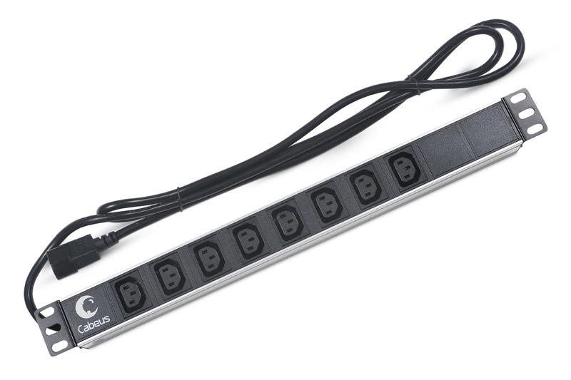 блок розеток 8-м pdu-8i-2iec 10а iec 320 c13 для 19дюйм шкафов горизонт. без выкл. шнур 2м вилка iec 320 c14 алюм. cabeus 7291c от BTSprom.by