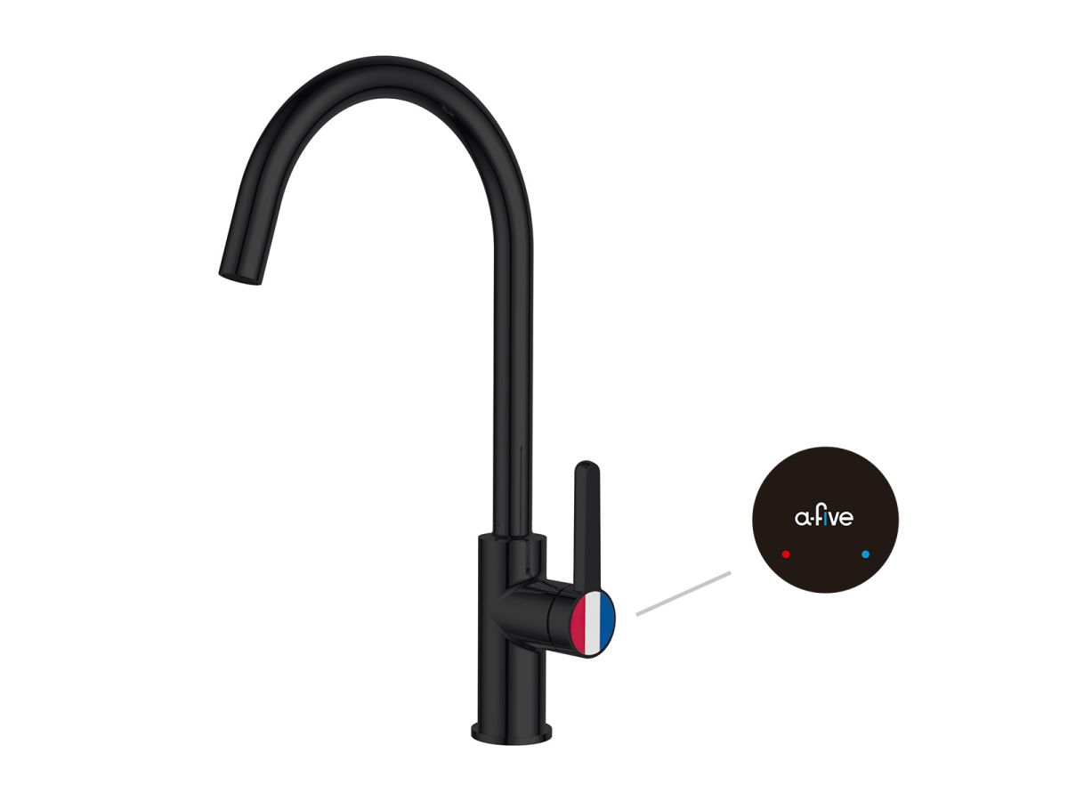  Смеситель для кухни (Lt) D35, серия Lotus черный, a-five (J-излив: длина 208 мм, высота 285 мм, поворотный) A5-0624 фото в каталоге от BTSprom.by