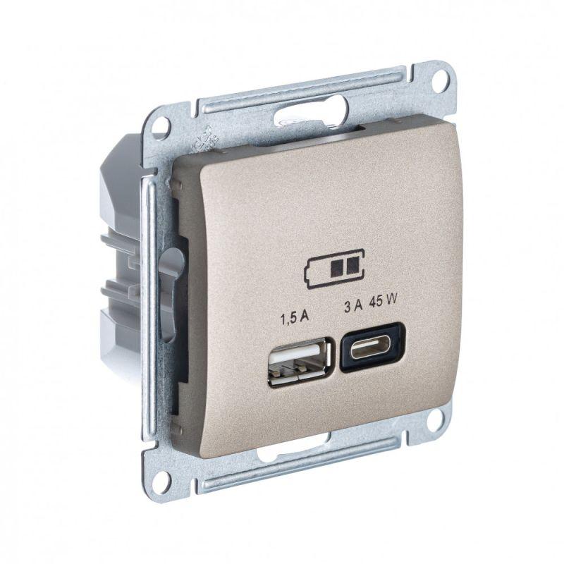 розетка usb glossa тип a+c 45вт qc pd высокоскор. зу механизм титан se gsl000429 от BTSprom.by