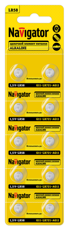 элемент питания алкалиновый "таблетка" 95 667 nbt-10 (lr58 ag11 lr721 bp10) (блист.10шт) navigator 95667 от BTSprom.by