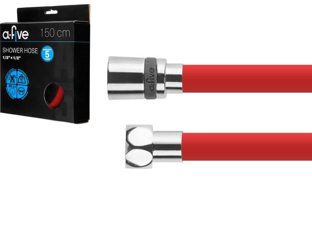 шланг душевой, si, 1/2" г-г 150 см, красный, a-five (гайка латунь (anti-twist), 25 бар) a5-036rd от BTSprom.by