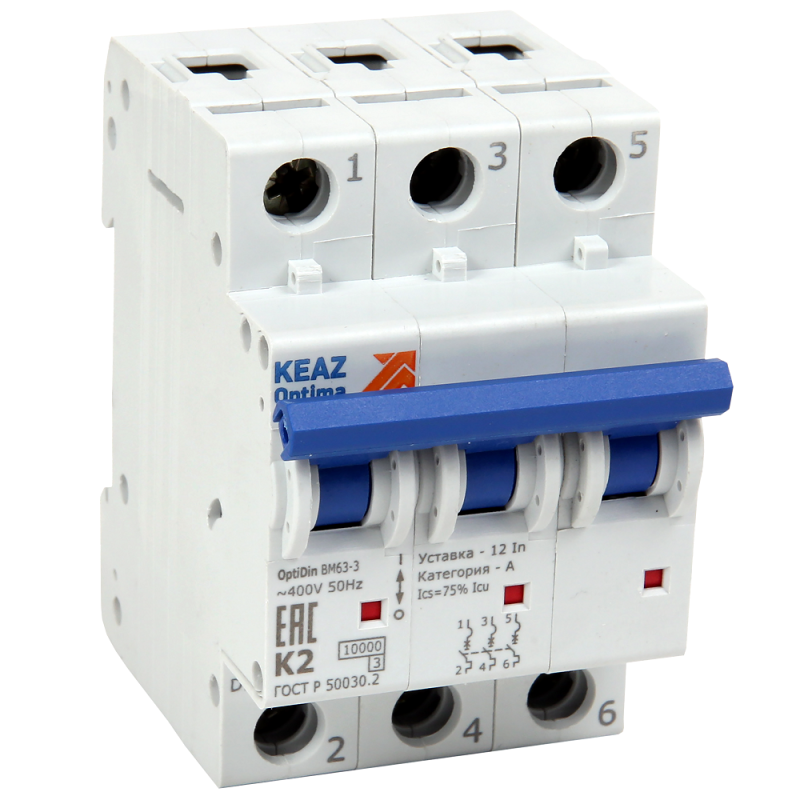 выключатель автоматический модульный 3п k 5а 10ка optidin bm63-3k5-10-ухл3 кэаз 260210 от BTSprom.by