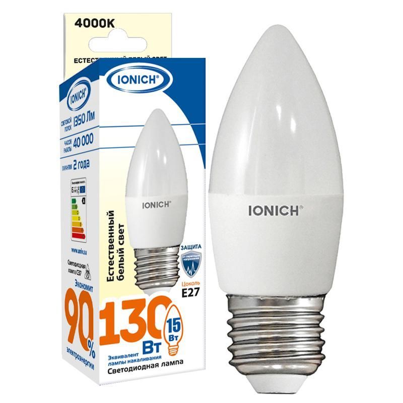 лампа светодиодная c37 15вт свеча 4000к e27 230в ionich 1904 от BTSprom.by