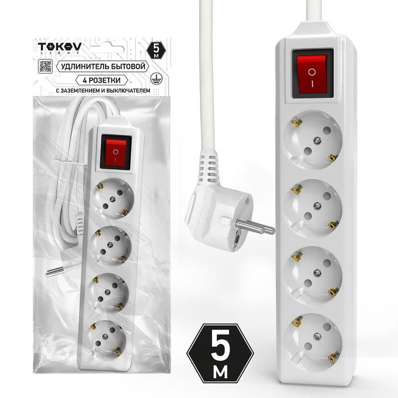 удлинитель 4х5м с заземл. с выкл. 10а 3х1.5 tokov light tkl-c01-bu4-5-1.5-zv от BTSprom.by