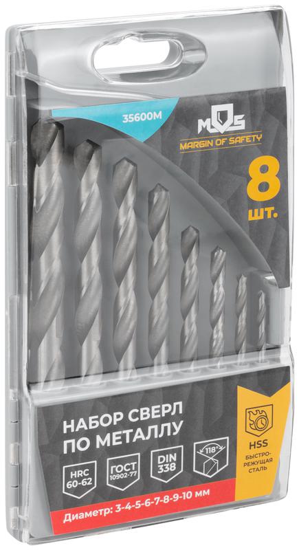  Набор сверл по металлу HSS угол заточки 118град. пласт. кейс 8шт (3-4-5-6-7-8-9-10мм) MOS 35600М фото в каталоге от BTSprom.by