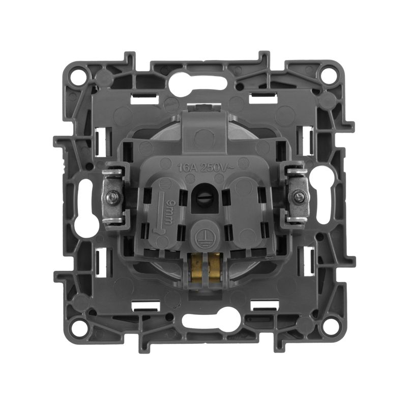  Розетка 1-м СП Etika 16А IP20 250В 2P+E с заземл. немецк. стандарт винтов. клеммы механизм алюм. IEK 672421 фото в каталоге от BTSprom.by