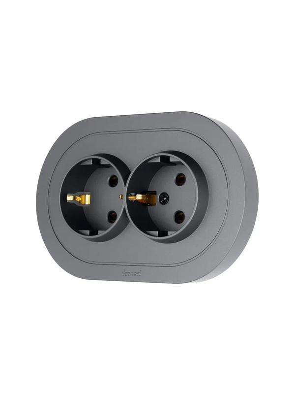  Розетка 2-м СП OSEN с заземл. ПБТ круглая механизм сер. матов. LEZARD 744-7400-127B фото в каталоге от BTSprom.by