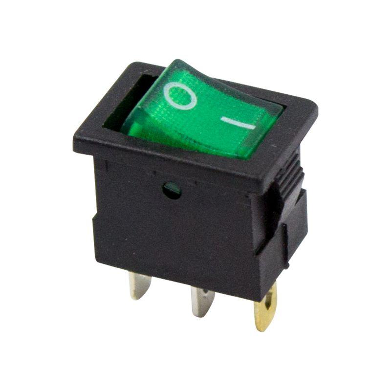 выключатель клавишный 12в 15а (3с) on-off зел. с подсветкой mini (rwb-206-1 sc-768) rexant 36-2173 от BTSprom.by