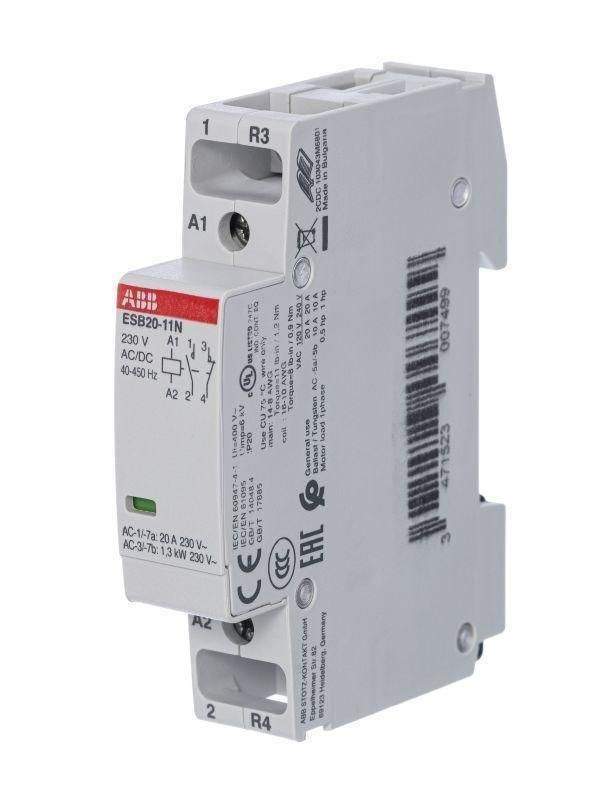 контактор esb20-11n-06 модульный (20а ас-1 1но+1нз) катушка 230в ac/dc abb 1sbe121111r0611 от BTSprom.by