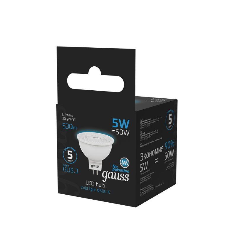 Лампа светодиодная Black 5Вт MR16 софит 6500К холод. бел. GU5.3 530лм GAUSS 101505305 фото в каталоге от BTSprom.by