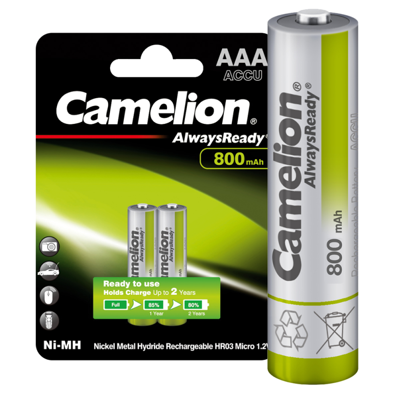 аккумулятор aaa/hr03 1.2в 800ма.ч ni-mh always ready nh-aaa800arbp2 bl-2 металлик (блист.2шт) camelion 7965 от BTSprom.by