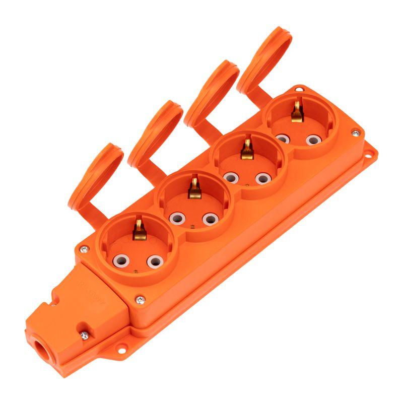 колодка удлинителя 4-м с заземл. 16а ip54 влагозащ. с защ. крышкой compact каучук оранж. rexant 111-228 от BTSprom.by