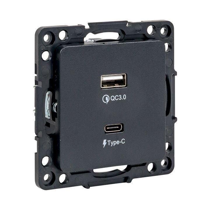 розетка usb 2-м стокгольм тип a+c механизм черн. proxima ekf ezr-2usb-type-c от BTSprom.by