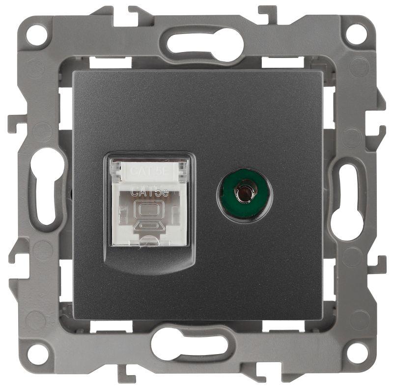 розетка компьютерная + телевизионная эра12 12-3110-12 rj45 + tv ip20 графит эра б0027447 от BTSprom.by