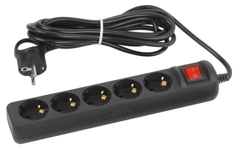 удлинитель 5х5м с заземл. 10а с выкл. пвс 3х0.75 черн. ux-5es-5m-b эра б0057732 от BTSprom.by