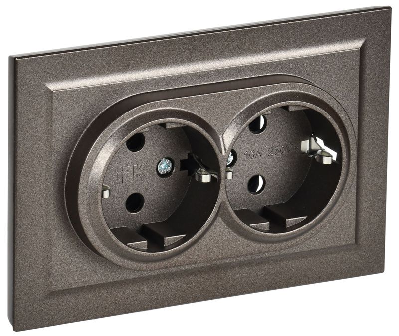 розетка 2-м сп brite рс12-3-бртб 16а в сборе с заземл. без защ. шторок бронза iek br-r21-16-k45-f от BTSprom.by