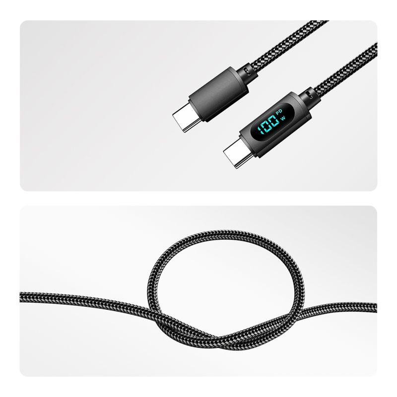  Кабель Type-C-Type-С 5А 100Вт 1м черн. нейлон. оплетка LED дисплей Rexant 18-7074 фото в каталоге от BTSprom.by