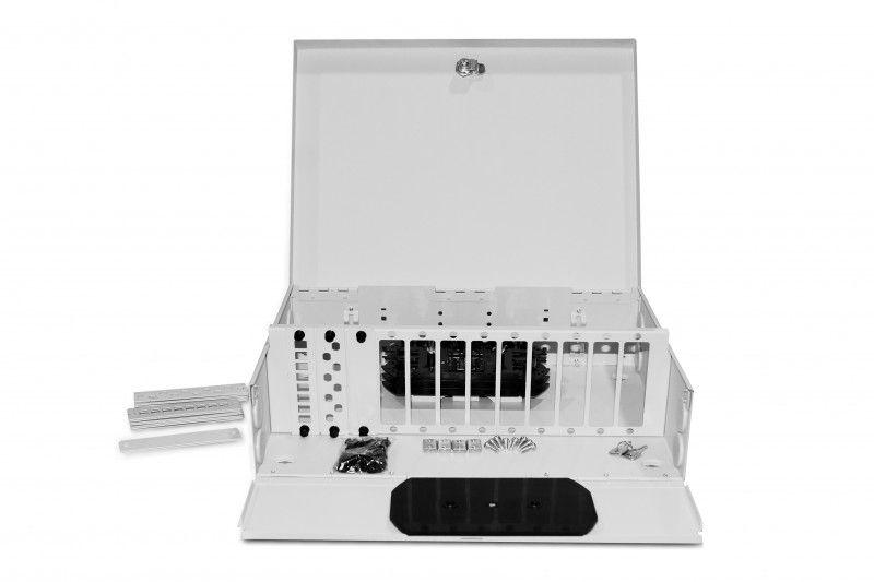 бокс оптический fo-wbx-12хslt-w140h42-96un-gy универс. настенный от 8 до 96 портов (sc duplex lc st fc) (со спайс. пласт. без пигтейлов. и прох. адапт.) сер. hyperline 250445 от BTSprom.by